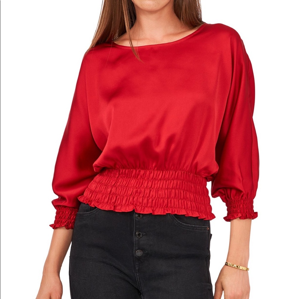 Vince Camuto Solid Dolman-Sleeve Smocked-Hem Top